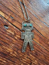 VINTAGE OLD FRED HARVEY ERA NAVAJO STERLING STAMPED KACHINA DANCER PENDANT 24