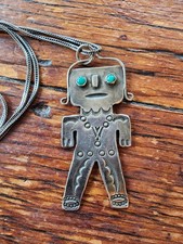 VINTAGE OLD FRED HARVEY ERA NAVAJO STERLING STAMPED KACHINA DANCER PENDANT 24