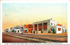 Gallup New Mexico El Navajo Fred Harvey Hotel Postcard c1936
