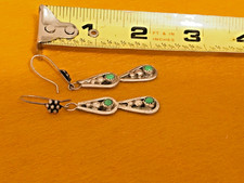 🔥Native American Fred Harvey-era Squash Blossom GREEN TURQUOISE Earrings Silver - Additional view 3