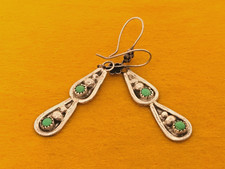🔥Native American Fred Harvey-era Squash Blossom GREEN TURQUOISE Earrings Silver