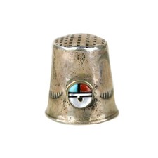 Old Fred Harvey Era Zuni Sterling Silver Sun Face Inlay Thimble