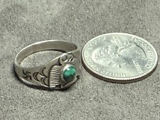 1930's Navajo Fred Harvey Coin Sterling Silver Turquoise Thunderbird Ring Sz8.75 - Additional view 3