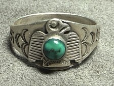 1930's Navajo Fred Harvey Coin Sterling Silver Turquoise Thunderbird Ring Sz8.75