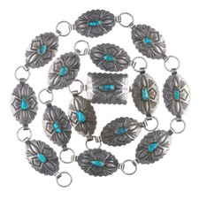 35" 40's-50's Fred Harvey Lone Mountain turquoise sterling silver concho belt