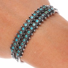 6.1" c1940's Fred Harvey Zuni snake eye turquoise double row cuff bracelet