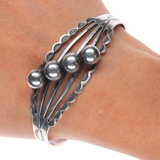 6.75" c1940's Fred Harvey sterling silver 4 balls cuff bracelet w/arrow stamps