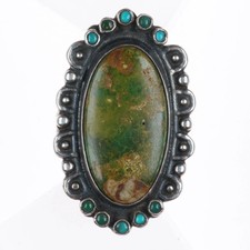 sz7 40's-50's Fred Harvey Cerrillos Turquoise sterling silver snake eye ring - Additional view 1