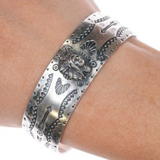 6.5" c1930's Mohawk Trail Fred Harvey era sterling souvenir cuff bracelet