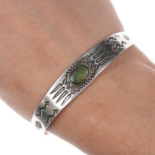 6.375" 30's-40's Fred Harvey sterling and turquoise cuff bracelet