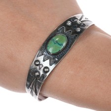 6.25" Fred Harvey Era sterling and green turquoise cuff bracelet