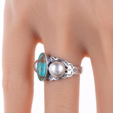 sz5.75 Vintage Fred Harvey Era sterling and turquoise ring - Additional view 1