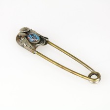 Vintage Fred Harvey Era Navajo Turquoise Extra Large Safety Pin Brooch - Additional view 1