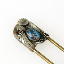 Vintage Fred Harvey Era Navajo Turquoise Extra Large Safety Pin Brooch - Additional view 2