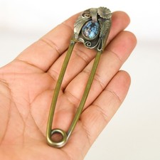 Vintage Fred Harvey Era Navajo Turquoise Extra Large Safety Pin Brooch - Additional view 6