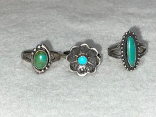 🔥Antique Fred Harvey-era Native American Cabochon Turquoise 925 Silver Lot of 3 - Additional view 1