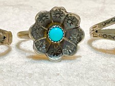 🔥Antique Fred Harvey-era Native American Cabochon Turquoise 925 Silver Lot of 3 - Additional view 7