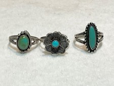 🔥Antique Fred Harvey-era Native American Cabochon Turquoise 925 Silver Lot of 3