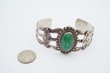 Vtg Fred Harvey Era Navajo Sterling Silver Green Turquoise Cuff Bracelet 6.75