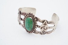 Vtg Fred Harvey Era Navajo Sterling Silver Green Turquoise Cuff Bracelet 6.75