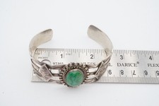 Vtg Fred Harvey Era Navajo Sterling Silver Green Turquoise Cuff Bracelet 6.75
