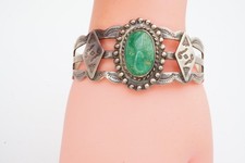 Vtg Fred Harvey Era Navajo Sterling Silver Green Turquoise Cuff Bracelet 6.75