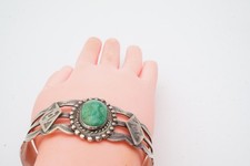 Vtg Fred Harvey Era Navajo Sterling Silver Green Turquoise Cuff Bracelet 6.75