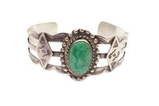 Vtg Fred Harvey Era Navajo Sterling Silver Green Turquoise Cuff Bracelet 6.75"