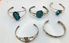 5 Vtg Fred Harvey Era Native American Cuff Bracelets w.MOP ,Turquoise, Coral 68G
