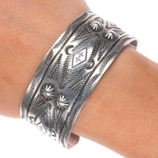 6.75" 30's-40's Navajo hand stamped Fred Harvey sterling silver cuff bracelet