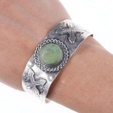 6.375" 40's-50's Fred Harvey style Sterling and turquoise cuff bracelet