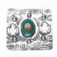 c1940's Big Navajo sterling silver Fred Harvey turquoise thunderbirds pin/brooch