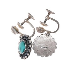 c1940's Fred Harvey Era Sterling silver screw back earrings with nice turquoise - Additional view 1