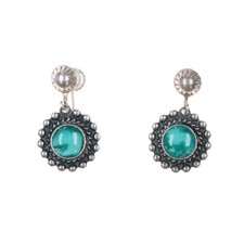 c1940's Fred Harvey Era Sterling silver screw back earrings with nice turquoise