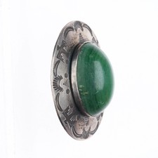 c1940's Fred Harvey era sterling silver green turquoise thunderbird stamped pin - Additional view 1
