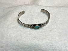 š„Native American 1920s Fred Harvey 925 Silver Kingman Turquoise Bracelet Arrow - Additional view 3