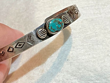 🔥Native American 1920s Fred Harvey 925 Silver Kingman Turquoise Bracelet Arrow