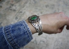 Vintage Fred Harvey Era Navajo Sterling Silver Turquoise Cuff Bracelet Size 6.75 - Additional view 1