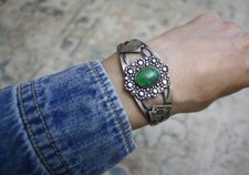 Vintage Fred Harvey Era Navajo Sterling Silver Turquoise Cuff Bracelet Size 6.75 - Additional view 2