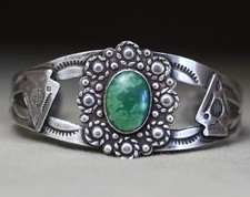 Vintage Fred Harvey Era Navajo Sterling Silver Turquoise Cuff Bracelet Size 6.75 - Additional view 5