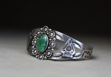 Vintage Fred Harvey Era Navajo Sterling Silver Turquoise Cuff Bracelet Size 6.75 - Additional view 6