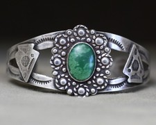 Vintage Fred Harvey Era Navajo Sterling Silver Turquoise Cuff Bracelet Size 6.75