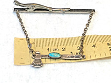 🔥 Native American Fred Harvey 900 Silver Kingman Turquoise tomahawk tie clip - Additional view 7
