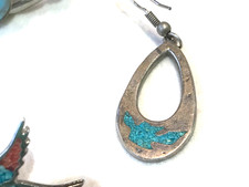 🔥Southwest 1930s Fred Harvey 600 Silver Turquoise Bracelet Earring Button Pin - Additional view 8