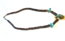 🔥Early 1930 Fred Harvey Native America Kingman Turquoise Chunks Necklace Silver - Additional view 12