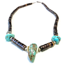 🔥Early 1930 Fred Harvey Native America Kingman Turquoise Chunks Necklace Silver