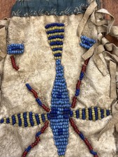Antique Native American Sioux Beaded Tobacco Bag w/Original Fred Harvey Tag - Additional view 3