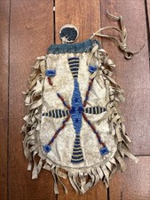 Antique Native American Sioux Beaded Tobacco Bag w/Original Fred Harvey Tag