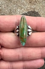 Fred Harvey Era Navajo Sterling Silver Natural Green Turquoise Oblong Ring 6.75 - Additional view 1