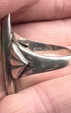 Fred Harvey Era Navajo Sterling Silver Natural Green Turquoise Oblong Ring 6.75 - Additional view 5